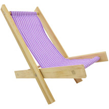 Handmade Toy Folding Doll Chair, Wood With Purple and White Striped Fabric - £5.45 GBP