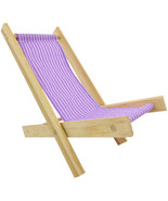 Handmade Toy Folding Doll Chair, Wood With Purple and White Striped Fabric - £5.45 GBP