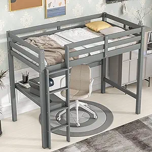 Twin Loft Bed With Built-In Desk,Grey - $500.99