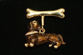 Dachshund Dog Enamel Pin Brooch Bone Wiener Rhinestone Dog Brooch - £12.76 GBP