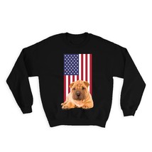 Shar Pei Dad USA Flag : Gift Sweatshirt American Dog Pet Animal Cute Patriotic - £23.01 GBP