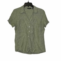 Eddie Bauer 100% Linen Short Sleeve Collar  Button Top V-Neck Medium Wom... - £15.78 GBP