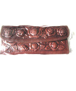 Leather Wallet Mexican Tooled Flowers Mirror Credit Cards Coin Purse Brown - $29.20