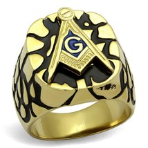 Ring Masonic High Polish Stainless Steel Ion Gold Plated Capri Blue Epoxy TK2372 - £31.54 GBP