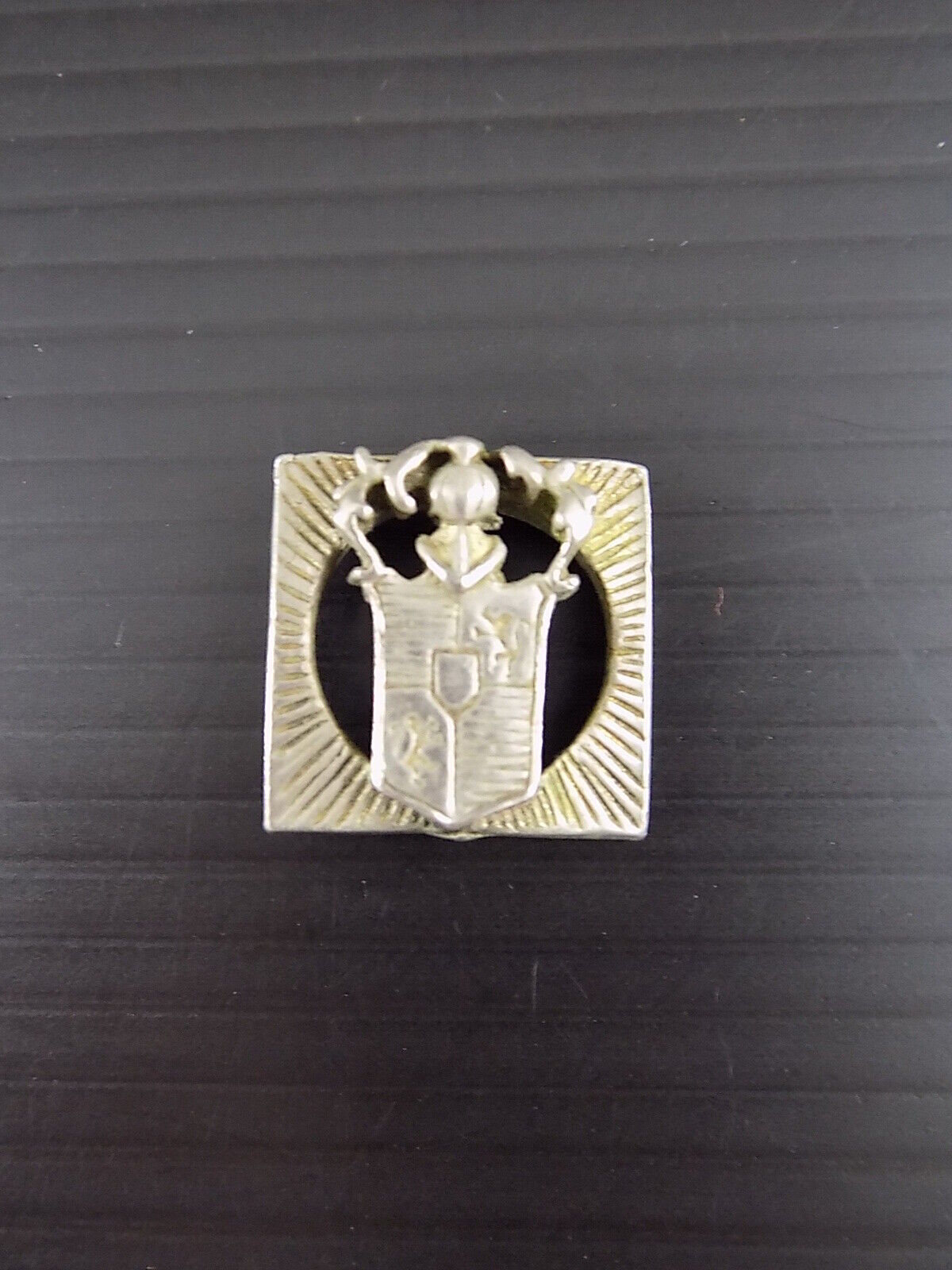 Vintage UNIQUE Silver Plated  SHIELD CREST 3/4&quot; x 3/4&quot; 2 Lion Heraldry - $9.89