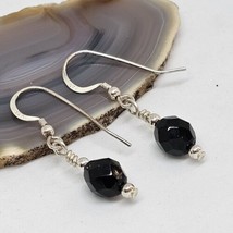 925 Sterling Silver - Faceted Black Onyx Stone Beaded Dangle Earrings - £9.68 GBP