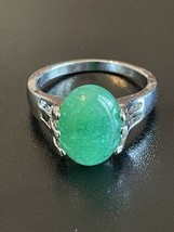 Green Jade Stone S925 Silver Plated Men Woman Ring Size 9.5 - $14.85