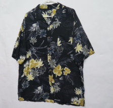 Vtg Tommy Bahama Shirt Mens L Large Black Rayon Hawaiian Floral Palms Al... - $37.70