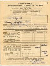 1933 State of Minnesota Individual Income Tax Return Schedule K Filled In - $17.82