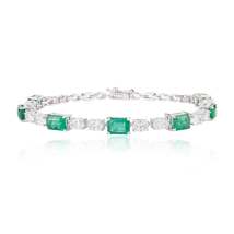 18K Solid White Gold Emerald Diamond Designer Bracelet - £8,243.48 GBP