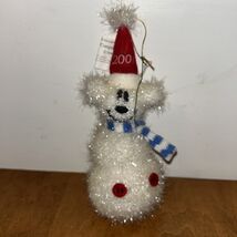 Disney Mickey Mouse Snowman Fuzzy Ornament White Christmas 2001 A1 - $18.97