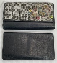 Fossil Envelope Wallet Scroll Checkbook Pull Out Leather Black W Multico... - £9.53 GBP