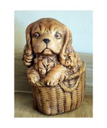 Vintage Cocker Spaniel Puppy Dog Figurine In Basket About 7&quot; High Chalkware - $222.15 MXN