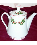 Coffee Pot CHRISTMAS HOLLY BERRIES RED TRIM FINE CHINA SERVER JAPAN WINTER - $26.12