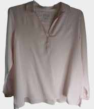 J.Jill Blouse Large Long Sleeve Vneck PINK/WHITE Collar - £9.34 GBP