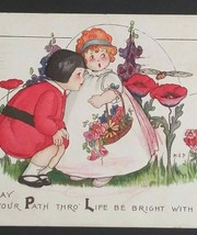 Margaret Evans Price Embossed Girls in Field w/ Flowers Stecher Postcard 1921  - £6.38 GBP