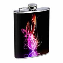 Electric Butterfly Hip Flask Stainless Steel 8 Oz Silver Drinking Whiskey Spirit - £8.00 GBP