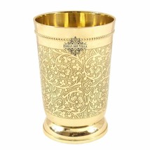 Pure Brass Glass Tumbler with Embossed Design,set of 6 Drinking Serving Water - £55.26 GBP