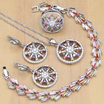 New Arrival Flower Multicolor Zircon Silver 925 Jewelry Sets For Women Wedding E - £28.54 GBP