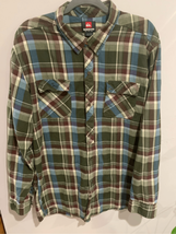 Quiksilver Plaid 2XL Button Down Shirt-Green/Blue Breast Pocket L/S Euc - £13.15 GBP