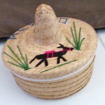 MEXICO Hand Woven Basket Storage Sewing Container Trinket Box 8.5&quot;x7.75&quot; VTG - £22.37 GBP