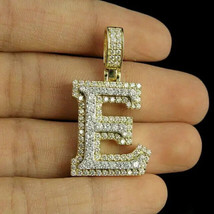1.50Ct Round Cut Simulated Moissanite &quot;E&quot; Letter Pendant 14K Yellow Gold Plated - £78.92 GBP