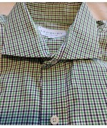 LEDBURY Men&#39;s Button Shirt Size 16 L/S Green Gray &amp; White .25&quot; Check Cotton - £10.87 GBP