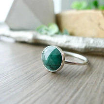 Simulated Emerald Round Gemstone Solid 925 Sterling Silver Stacking Ring... - $8.91+