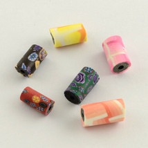 10 Polymer Clay Barrel Beads Assorted lot 11mm Mixed Jewelry Supplies  - $3.50