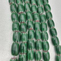 Antique Venetian inspired Green Glass Chevron Beads Long Strand necklace 17x13mm - £65.75 GBP