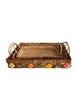 Vintage Woven Nesting Serving Tray Set Rope Handles Floral Boho Cottage Decor Se - $31.50