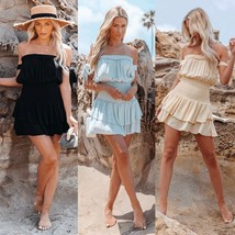 Ruffled Off-the-shoulder Wrap-chest Short Dress - £31.56 GBP