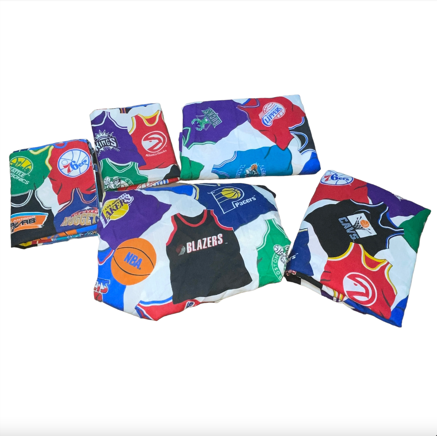 Vintage 1990s NBA Basketball Twin Sheet Set Flat Fitted Pillowcases 5 Piece Lot - $64.99