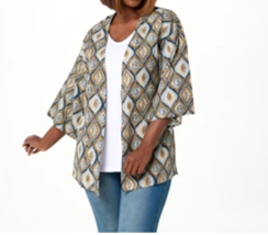 AmberNoon II by Dr. Erum Ilyas Woven Open-Front Caftan- BLUE MULTI, 2X - £19.98 GBP