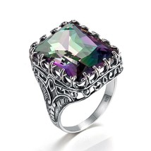 Kpop Ring For Women Real 925 Sterling Silver Punk Ring Mystic Rainbow Topaz Gems - £40.04 GBP