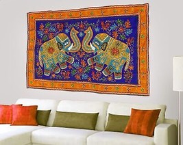 Tapiz decorativo para colgar en la pared con elefante azul bordado de... - £26.68 GBP