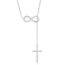 Silver Center Infinity with Hanging Chain and Cross Necklace - £34.35 GBP