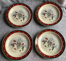Set of 4 Vintage Stoneware Snack Plates 6.5&quot; by Royal Seasons SNOWMEN Gr... - £12.01 GBP