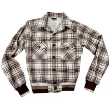 VTG 60s Van Heusen Sportswear Brown/Blue Plaid Jacket Knit cuffs Boys 16... - $77.22