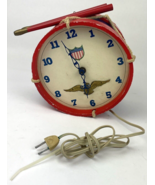 VINTAGE USA TELECHRON Wooden DRUM ELECTRIC WALL CLOCK 1950’s PATRIOTIC E... - $74.61 CAD