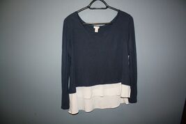 Hinge Women's Blouse Top Blue White Size Large - $10.88