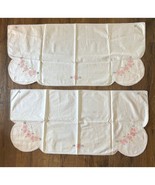Vintage Set of 2 Hand-Embroidered Dresser Scarves Crochet Edge Pink Flowers - $590.49 MXN