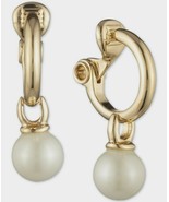 new RALPH LAUREN Faux Pearl Drop CLIP-ON hoop earrings 2/5&quot; Q23 gold ton... - £27.61 GBP