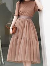 Brown A-line Fluffy Tulle Midi Skirt Outfit Women Custom Plus Size Tulle Skirts image 3