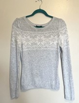 H&amp;M Sweater Size Small Gray White Snowflake Nordic Puff Sleeve Pullover - £8.67 GBP