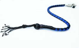 PU Leather Motorcycle Whip Get Back whip 1&quot; Ball &amp; Skulls 36&quot; BLUE / BLACK - £23.58 GBP