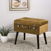 Glitzhome Velvet Storage Ottoman with Hinged Lid, 19.75 Inch, Glod, GH11153 - £64.13 GBP