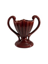 Vintage Camark Art Pottery Double Handle Trophy Style Vase Urn 404 USA Maroon - £19.46 GBP