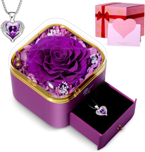 Mother&#39;s Day Gifts for Mom Her Wife, Preserved Purple Real Rose with Purple Neck - £41.46 GBP