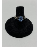 Sterling Silver 925 Ornate Art Deco Simulated Blue Stone Ring Size 5.5 KG - $27.05 CAD